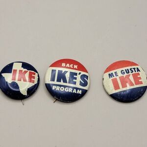 3 Vintage Political Campaign Pin‎ Button 1952 Me Gusta IKE Eisenhower GOP